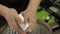 In gym the hands are rubbed chalk before preparing for training.