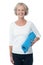 Gym instructor holding blue exercise mat