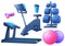 Gym interior object. Sport equipment for fitness - exercise bike and treadmill for running.