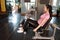 Gym leg extension exercise workout woman indoor. Beautiful, press.