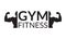 Gym logo with body builder silhouette. Sport and fitness center symbol. Vector illustration