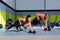 Gym man and woman push-up strength pushup