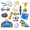 Gym sport equipment isolated icons, sporting items