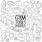 Gym Tools Fitness Traditional doodle icon hand draw set