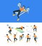 Gym training. Fitness workout people making sport exercises muscle athletes vector isometric illustrations