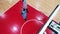 Gym with two african basketball players training in a top view