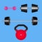 Gym weights isolated.Kettlebell, dumbbell, barbell disk. Vector illustration.