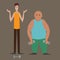 Gym workout flat illustration. Athlete bodybuilder and slim boy are working out.