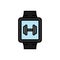 Gym workout tracking smartwatch icon. smart watch with dumbbell symbol. simple graphic