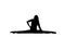 Gymnast sits on a twine. Silhouette. White background. Slow motion