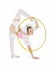 Gymnast standing twirling a hula hoop