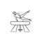 Gymnast on vaulting horse hand drawn outline doodle icon.