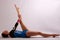 Gymnast yoga girl stretching leg