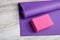 gymnastic mat with yoga brick, sports at home