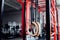 Gymnastic rings in crossfit gym, workout background interior. Motivation