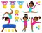 Gymnastics cute multicultural girls set.