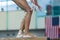 Gymnastics Girl Balance Beam Closeup Legs Hands