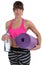 Gymnastics mat fitness woman water bottle at sports workout training