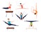 Gymnasts. Athletes characters acrobatic moves fitness training gymnastic elements for woman and man exact vector sport