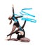 Gymnasts dancing with blue ribbons