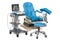 Gynecological examination chair with portable medical ultrasound diagnostic machine, scanner. 3D rendering