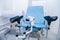 Gynecological surgery room with chair and equipment. Medical and Healthcare concept. Selective focus