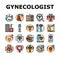 gynecologist doctor woman patient icons set vector