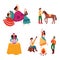 Gypsies or Romani people set of flat vector illustrations isolated on background.