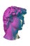 Gypsum copy of head statue David for artists. Plaster face of sculpture youth David before fight with giant Goliath by