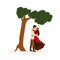 Gypsy couple meeting flat vector illustration. Sweethearts embracing near tree cartoon characters. Young boy and girl