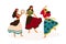 Gypsy girls dancing flat vector illustration. Female dancers in traditional clothes with tambourine cartoon characters