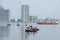 Gypsy people fishing at Kochi backwaters using small basket boats.(coracle)