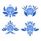 Gzhel painted set of elements Flowers and leaves. Russian nation