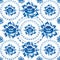 Gzhel Seamless ornament pattern with blue flowers and leaves. Vector