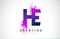 HE H E Purple Letter Logo Design with Liquid Effect Flowing