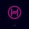 H flat logo. H letter. Pink H emblem with circle.