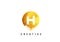 H Gold Letter Logo Design with Round Circular Golden Texture.