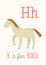 H letter tracing. Horse. Cute children farm alphabet flash card. Funny cartoon animal. Kids abc education. Learning