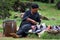 H\'mong woman selling traditional hats