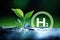 H2 Green Hydrogen, Green plant on water. Ecology, biology and biochemistry concept of renewable fuel green energy