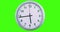 H24 hours timelapse seamless loop ready, clock hands movement, modern white metallic alarm wall clock on chroma key green screen