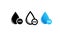 H2O icon set in black, blue. Water drop icon logo. Chemical formula H2O. Vector illustration. Flat design