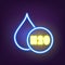 H2O neon icon. Water drop icon logo. Chemical formula H2O. Vector illustration. Flat design