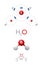 H2O, water molecule, planetary model, chemical and structural formula