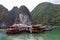 HA LONG BAY, VIETNAM - NOVEMBER 13, 2018: Halong Bay, Vietnam. Unesco World Heritage Site. Traditional tourist boats