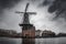 Haarlem city windmill in old town. Netherlands