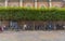 Haarlem/Holland - October 06 2019: Bicycles park in a row near a historical brick building