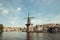 HAARLEM, NETHERLANDS, AUGUST 2019: Medieval Adriaan windmill in Haarlem, the Netherlands in summer