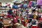 Haberdashery store with women`s handbags on display cases