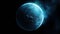 Habitable exoplanet similar to Earth and suitable for human life. Planet in space with water and greenery. The discovery